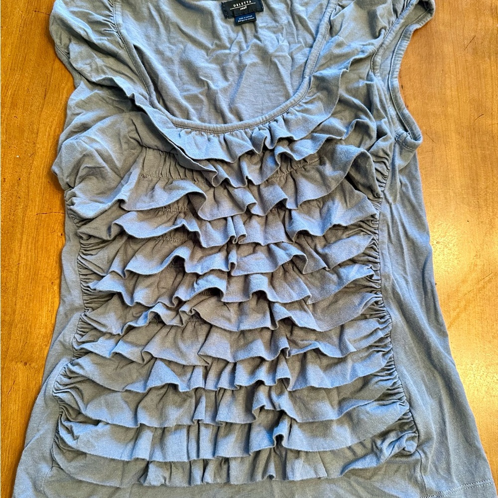 Deletta Blue Ruffle Tank Top